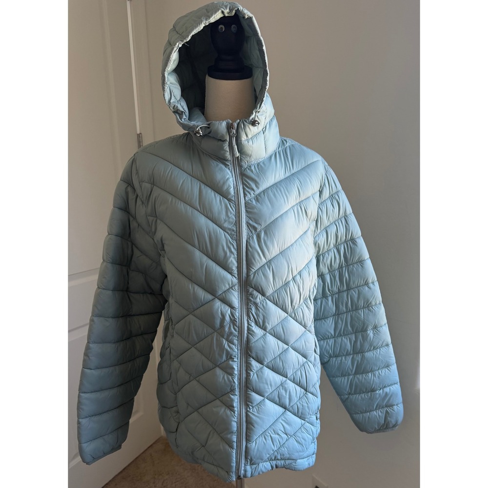ZeroXposur Brooke‎ Light Blue Packable Chevron Quilt Hooded Puffer Jacket XXL
